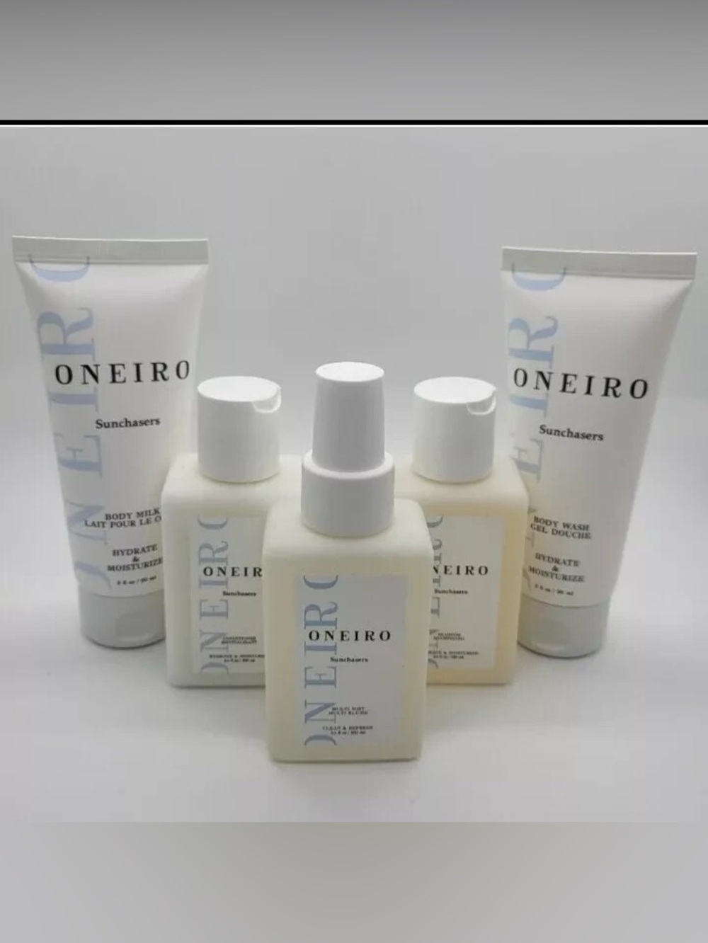 NWT Oneiro Sunchasers Ready, Go Kit 5pc Travel Set Shampoo Body Wash & Clutch